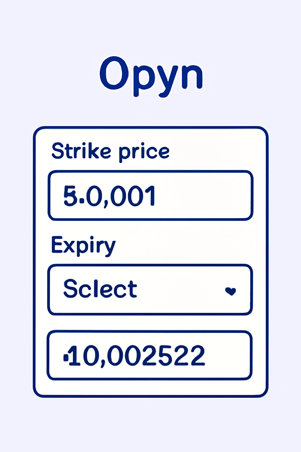 Screenshot of Opyn option selection with strike price $0.001, expiry dropdown, and deUSD price $0.002522 displayed