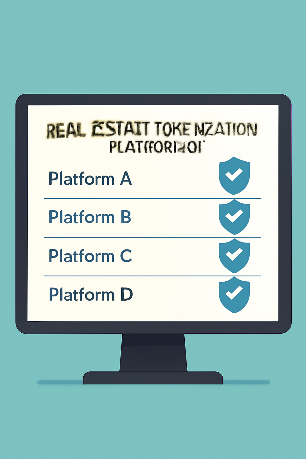 A computer screen displaying different real estate tokenization platforms, with security shields and checkmarks indicating trustworthiness.