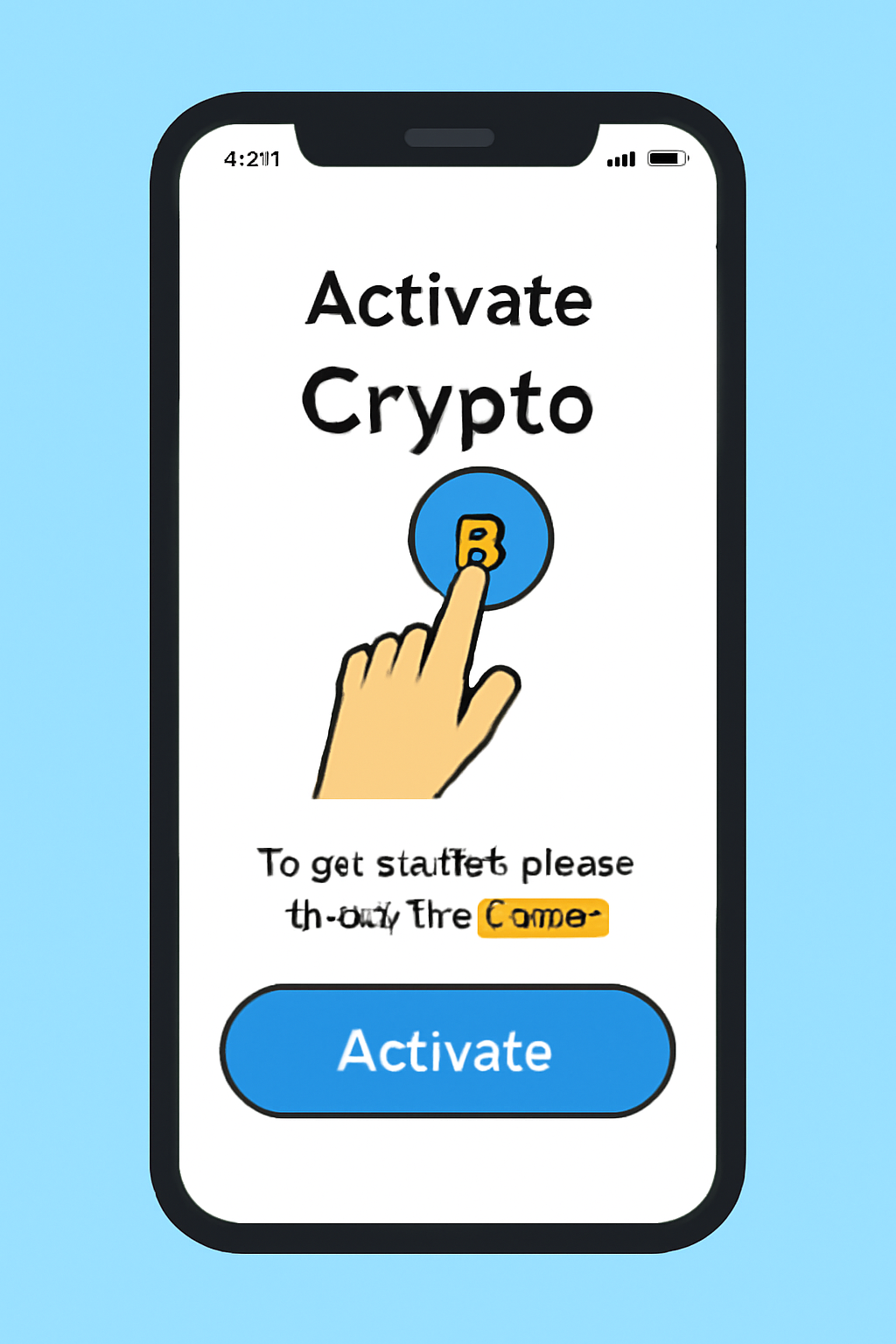 crypto account activation screen in banking app, terms highlighted