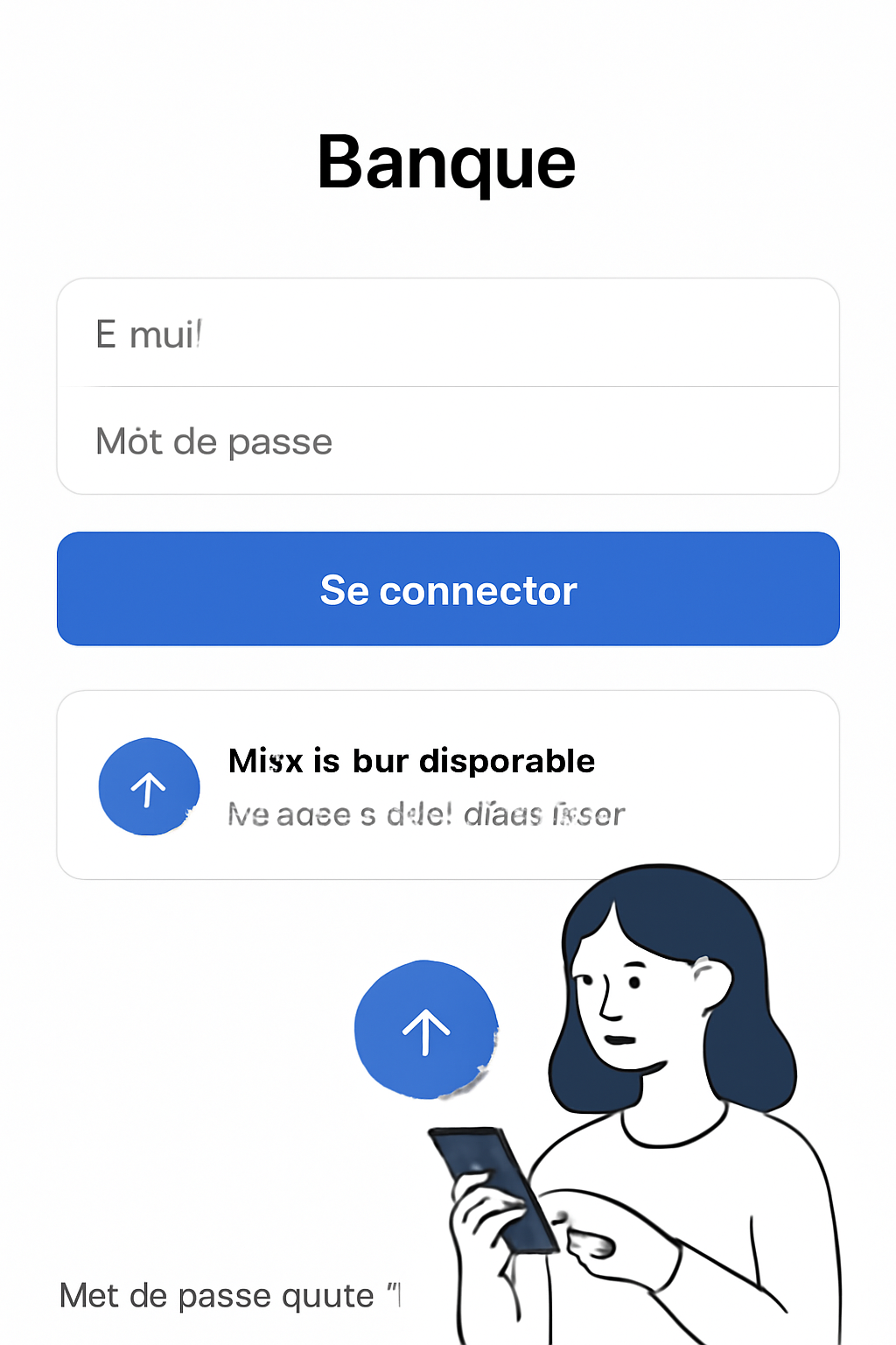 modern French banking mobile app login screen, clean UI, update notification