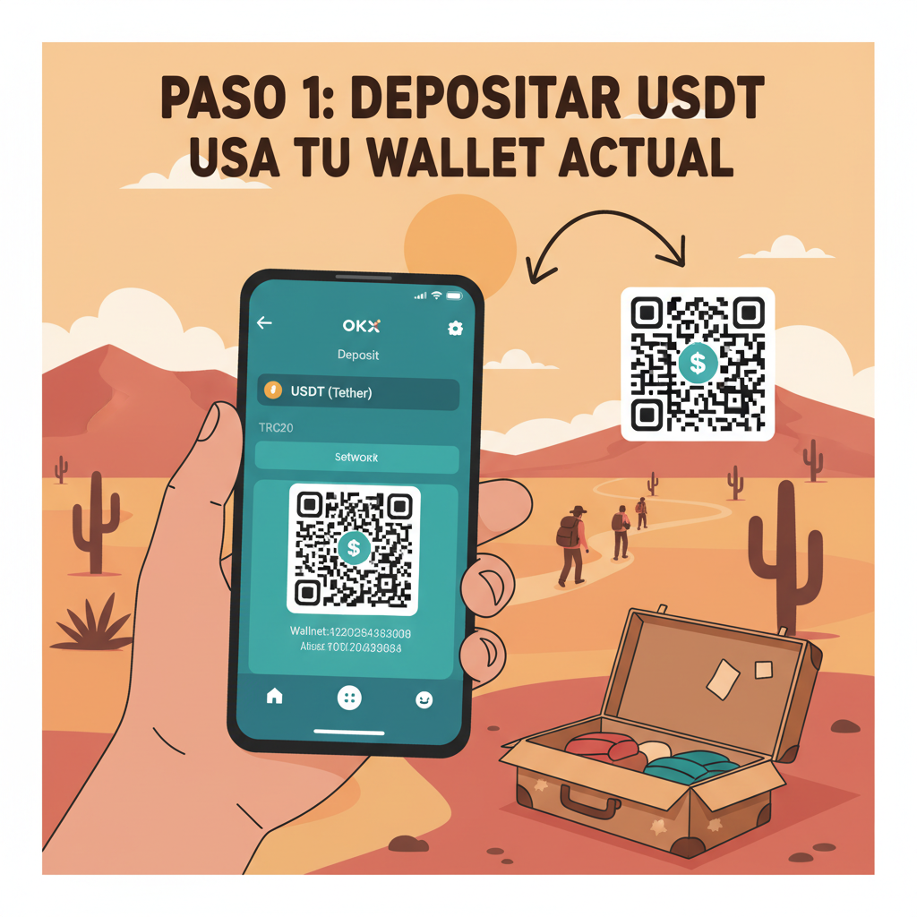 /okx app download screen wallet usdt deposit mexico migrant style realistic