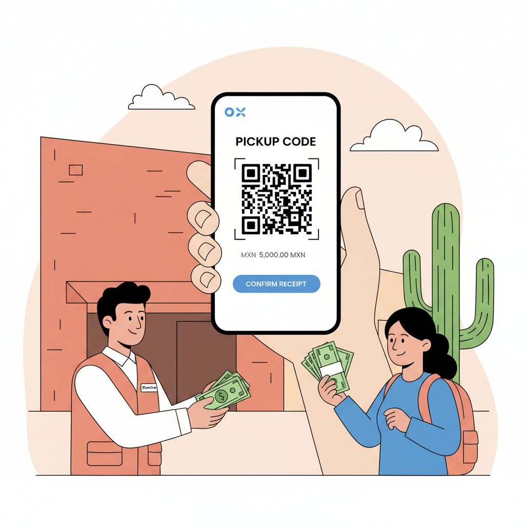 okx p2p pickup code screen elektra mxn cash mexico migrant realistic