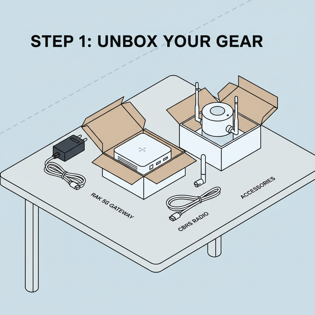 Unboxing Helium Mobile 5G hotspot hardware, RAK device and CBRS radio on table