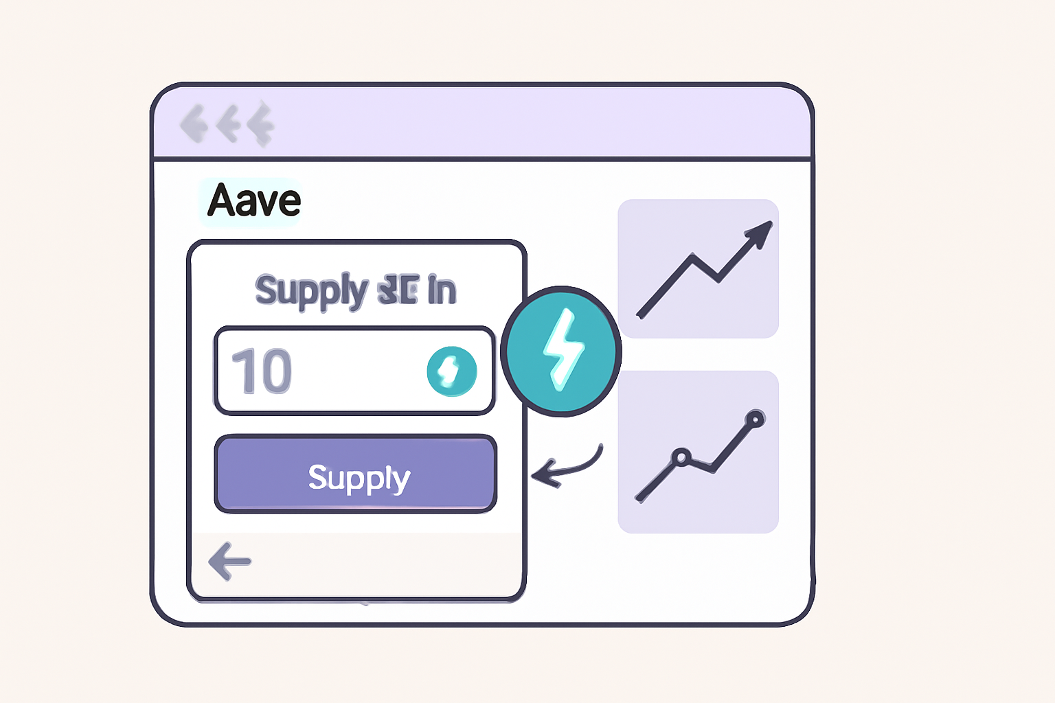 Aave supply screen adding more stETH collateral, looping animation, yield graphs rising