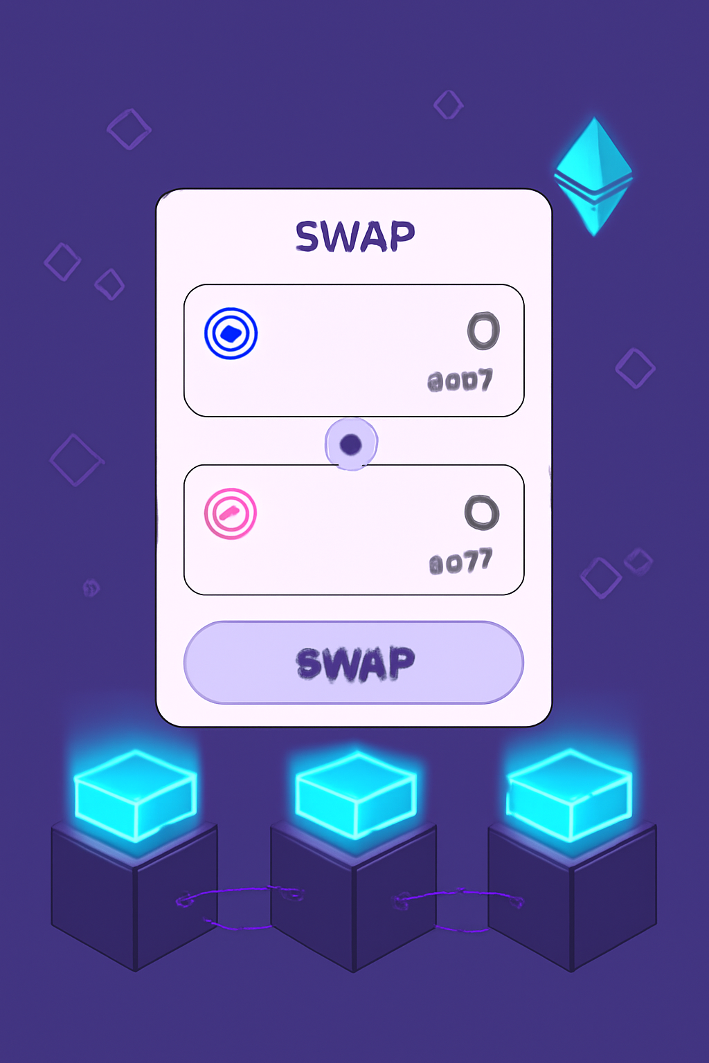 Uniswap swap screen converting USDC to stETH, liquidity pools glowing, Ethereum blockchain visuals
