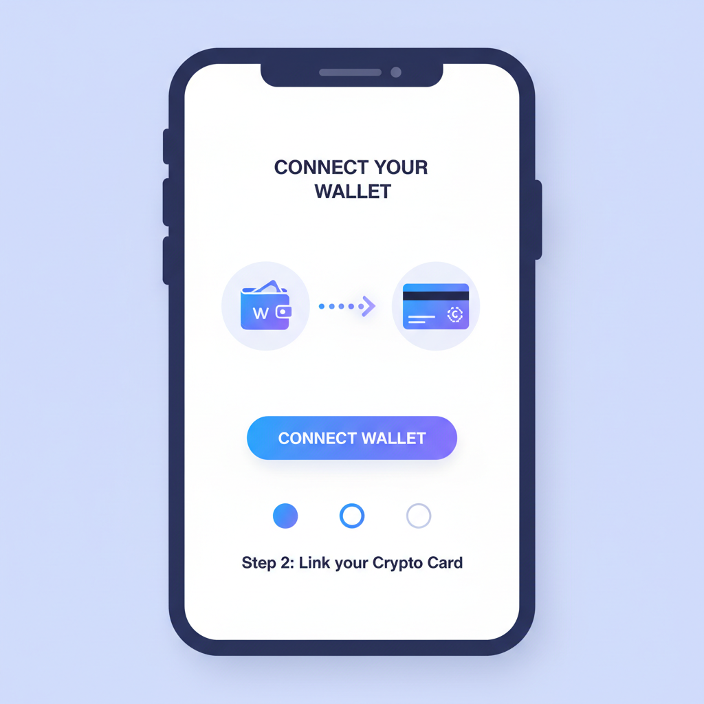 smartphone screen showing wallet connection to crypto card app, clean UI interface