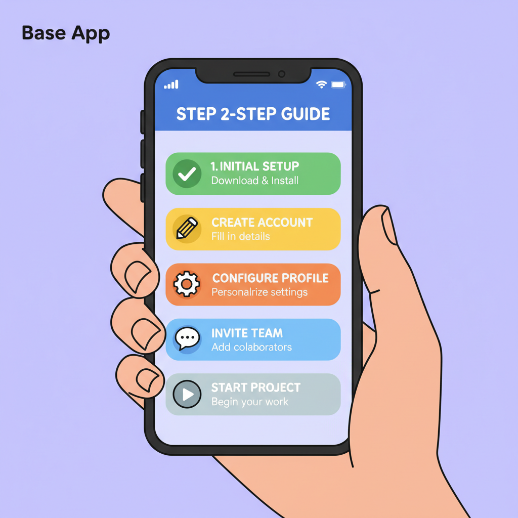 mobile phone screen showing Base App with task checklists cartoon