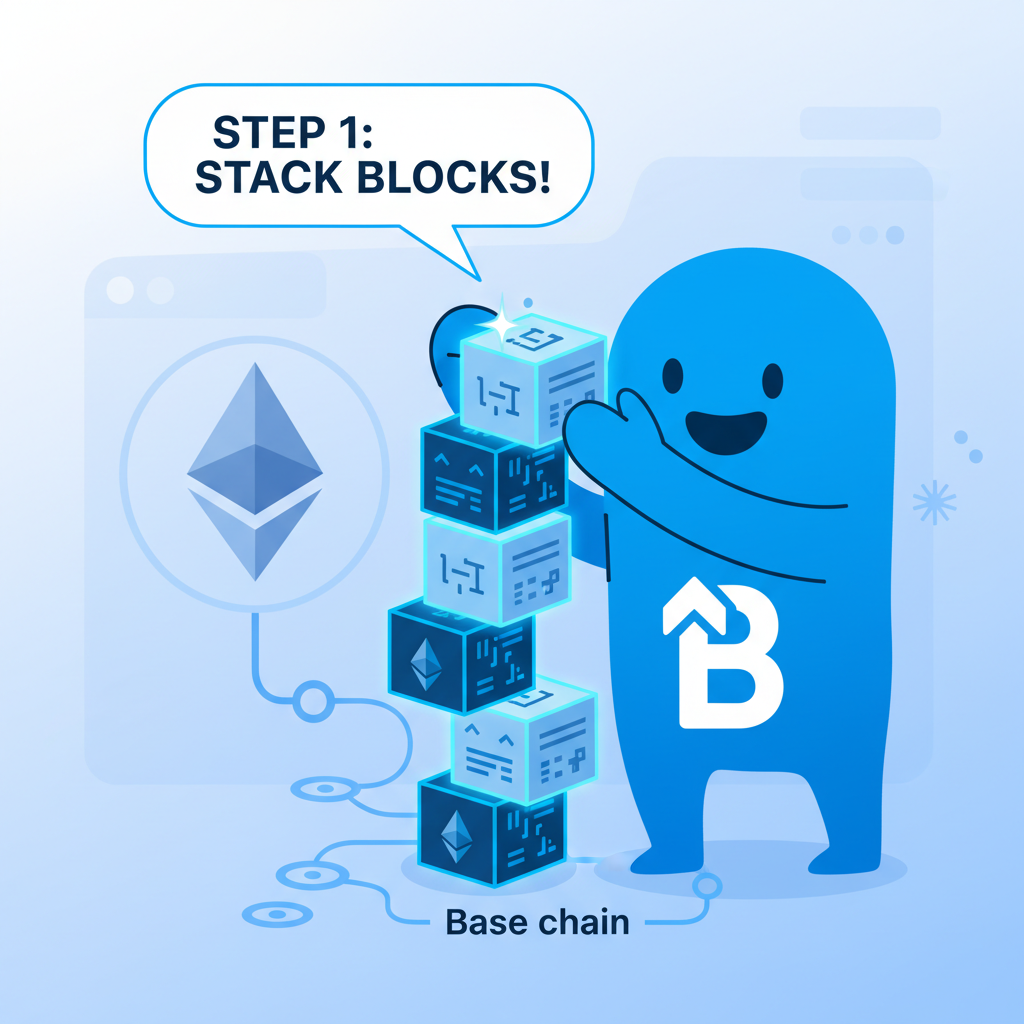 user stacking transaction blocks on Base chain cartoon
