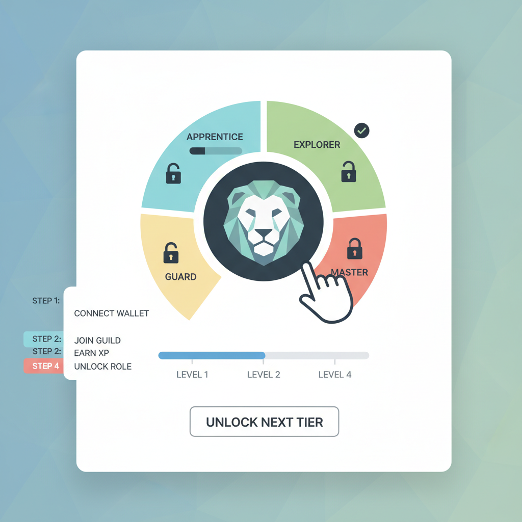 shield badge with guild roles unlocking on crypto dashboard