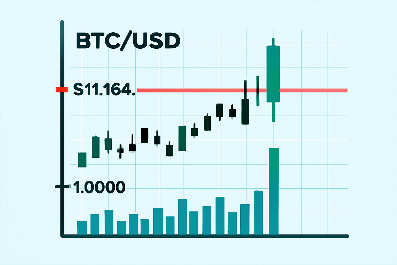 A BTC/USD chart showing a large green candle breaking above the $111,184 resistance line, with a volume spike below the chart.