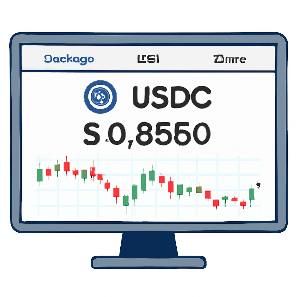 A computer screen displaying a cryptocurrency exchange with USDC price charts, showing the price $0.0550 prominently.