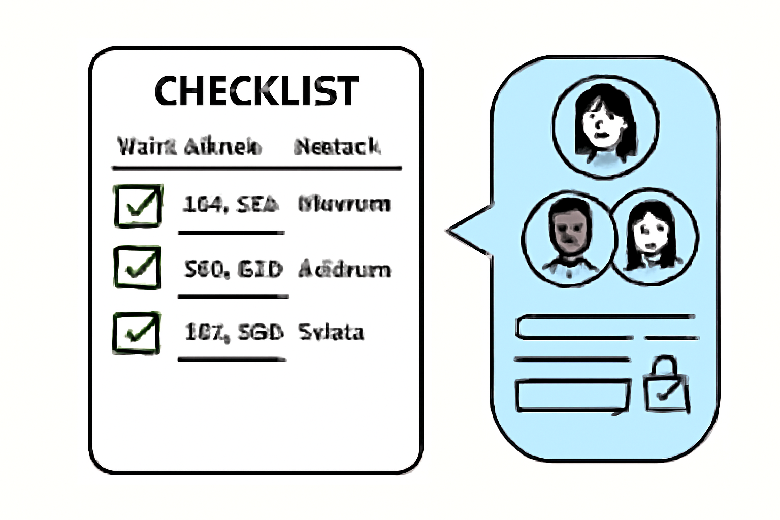 A checklist with wallet addresses and network names, with team members submitting their details via a secure online form.