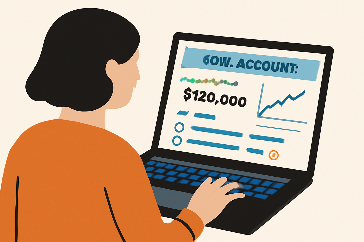 A person checking their 401k account dashboard on a laptop, looking for cryptocurrency investment options