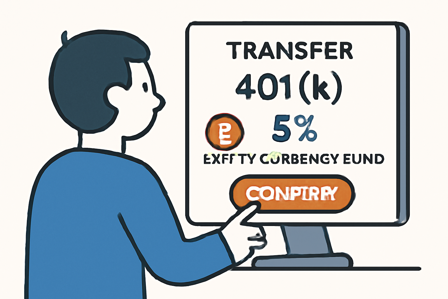 A user confirming a transfer of 5% of their 401k into a cryptocurrency fund on a computer screen