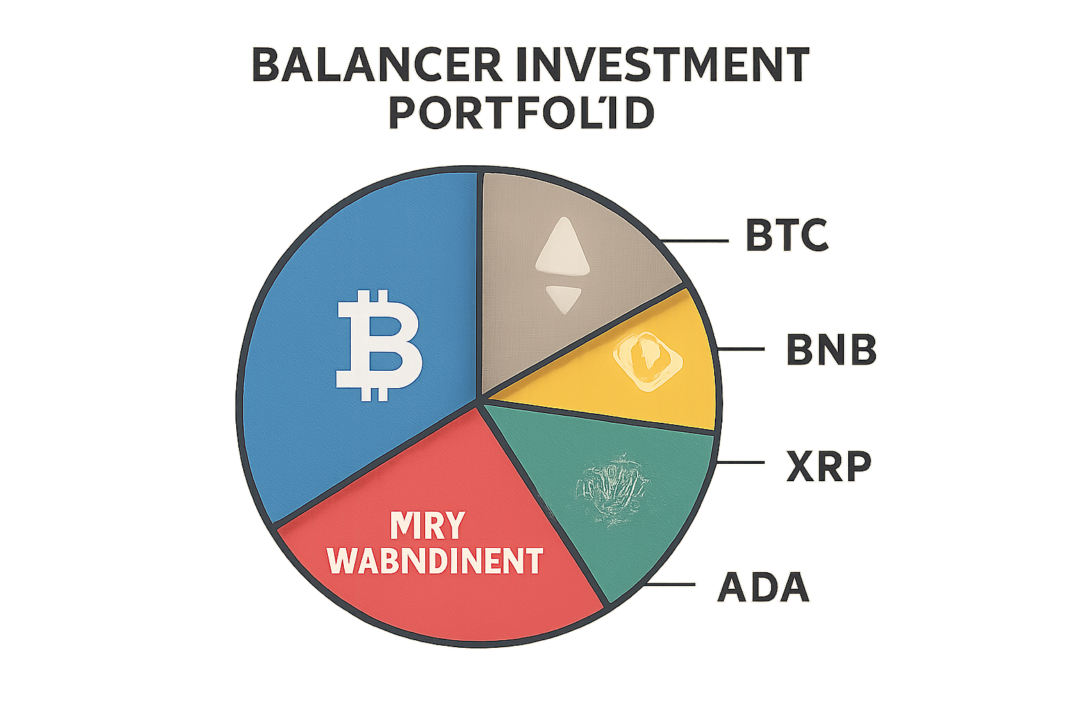 A balanced investment portfolio pie chart with various cryptocurrencies and a highlighted risk management section