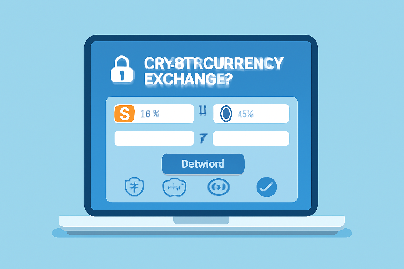 A modern, secure cryptocurrency exchange interface on a laptop with regulatory badges and trust icons visible