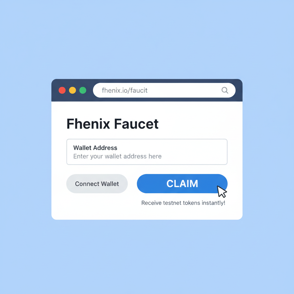 web browser on Fhenix faucet page, wallet address input, claim button