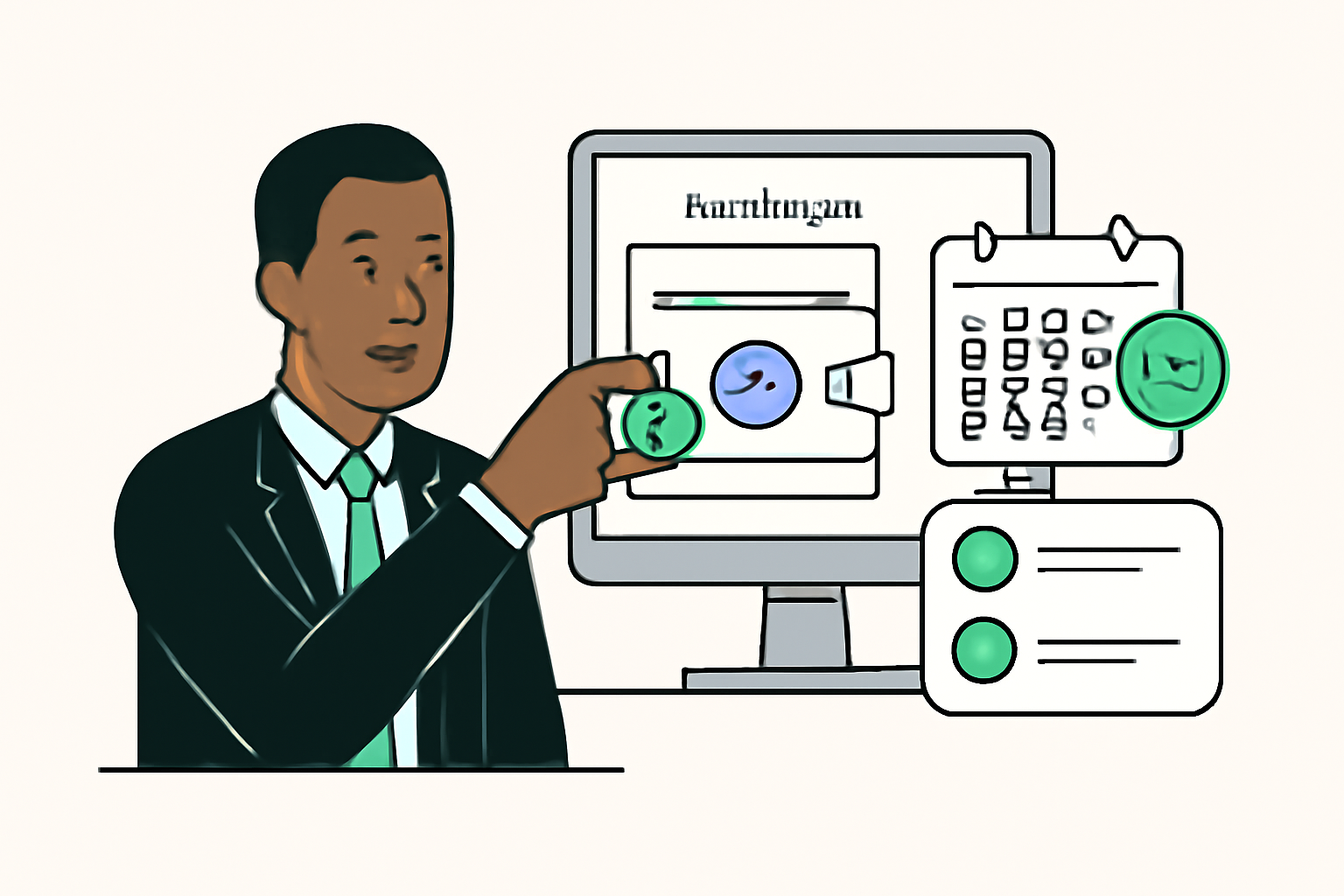 executive funding USDC wallet on dashboard, automation calendar scheduling payroll runs, green checkmarks