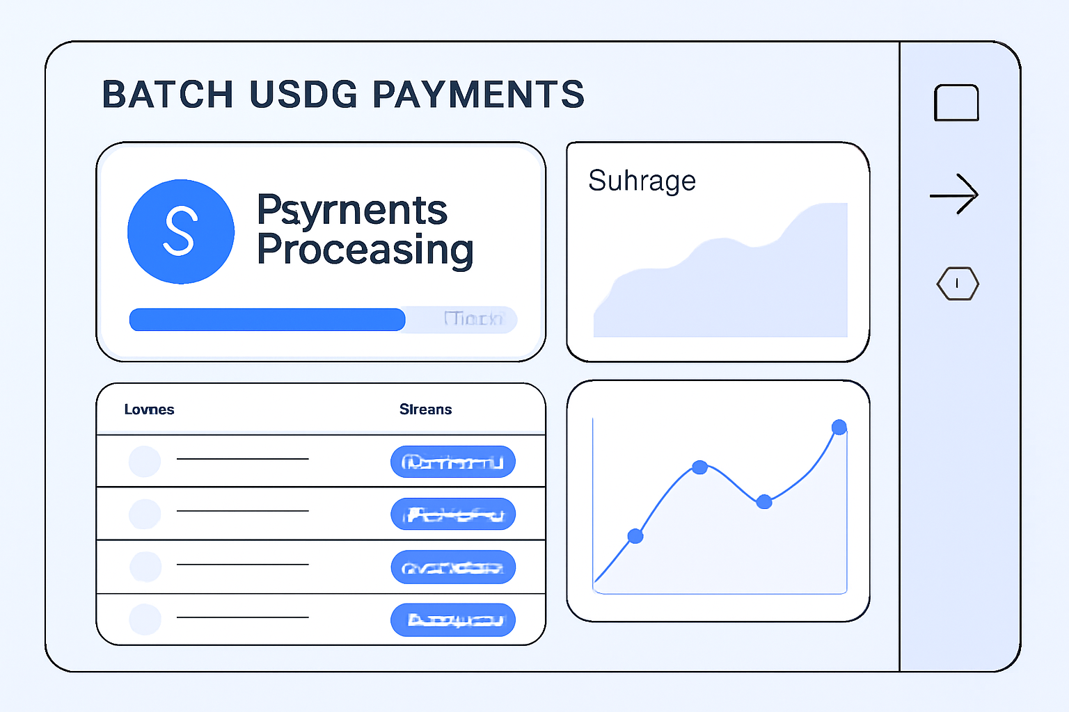 dashboard showing batch USDC payments processing, graphs of savings, professional UI