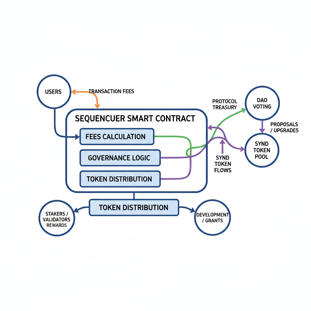 economic model diagram fees governance SYND token flows in sequencer smart contract