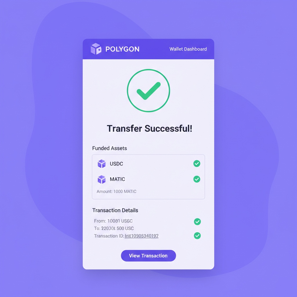polygon wallet dashboard funded usdc matic crypto transfer success