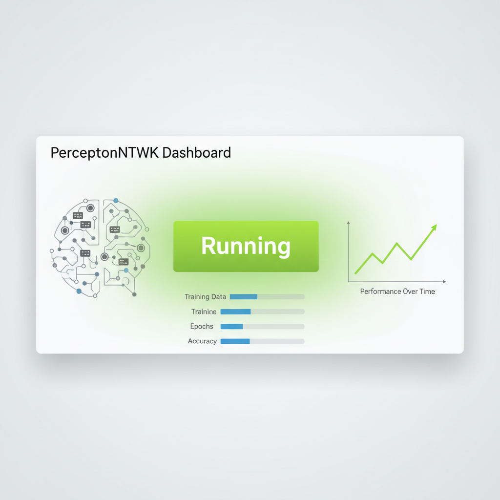 PerceptronNTWK dashboard with green 'Running' status and background indicator