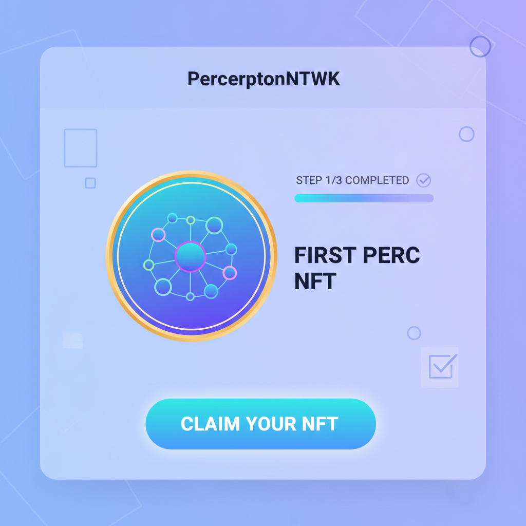 PerceptronNTWK rewards screen showing first PERC NFT badge