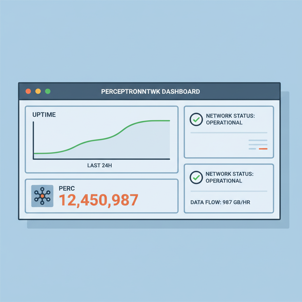 PerceptronNTWK monitoring dashboard with uptime graph and PERC counter