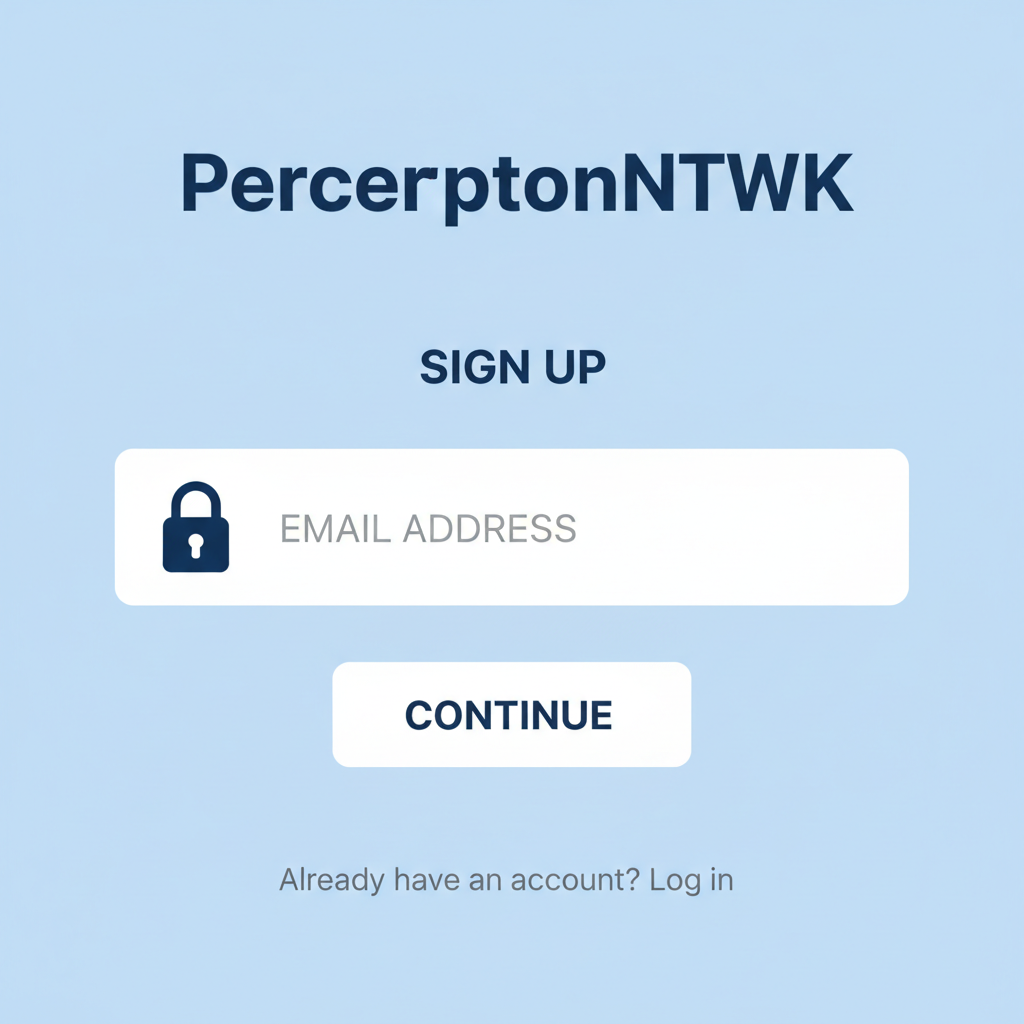 PerceptronNTWK signup screen with email input and secure lock icon