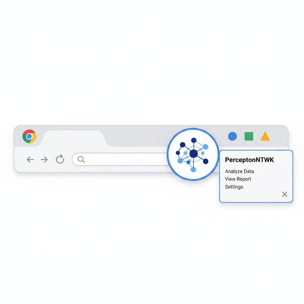 Chrome browser toolbar with PerceptronNTWK extension icon pinned and popup opening