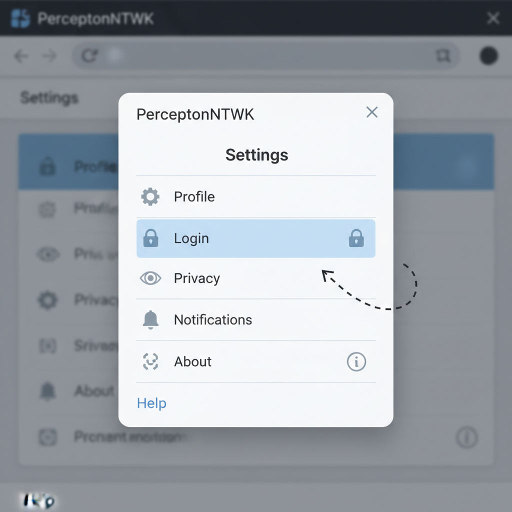 PerceptronNTWK extension interface showing Settings menu with Login option