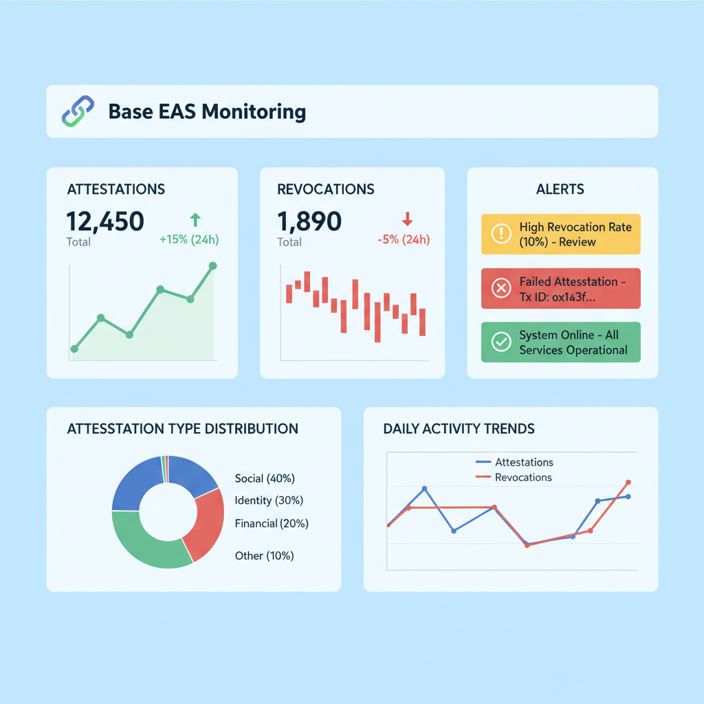 Monitoring dashboard for EAS attestations and revocations on Base, graphs and alerts