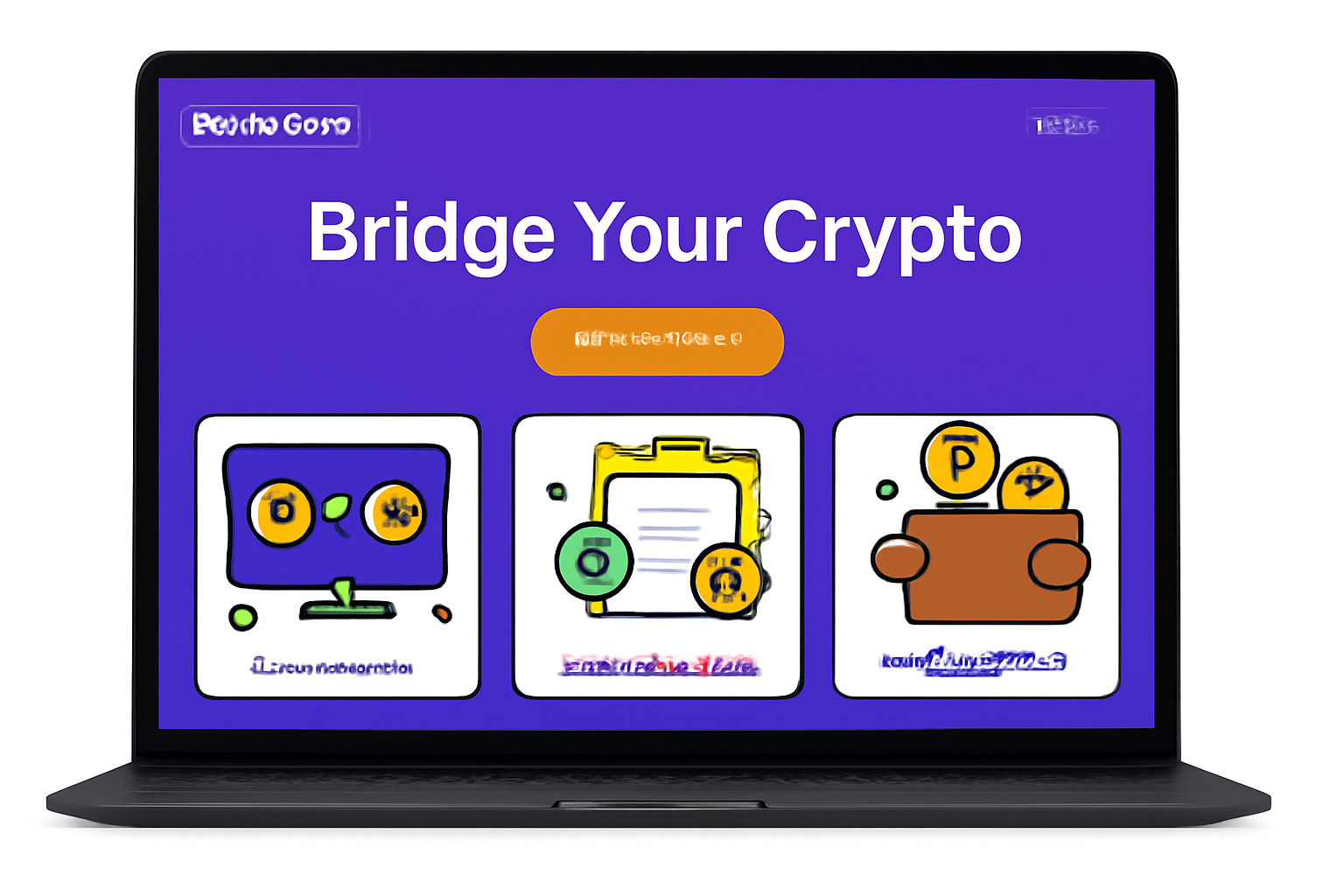 A laptop screen displaying the Superbridge homepage with a vibrant crypto theme