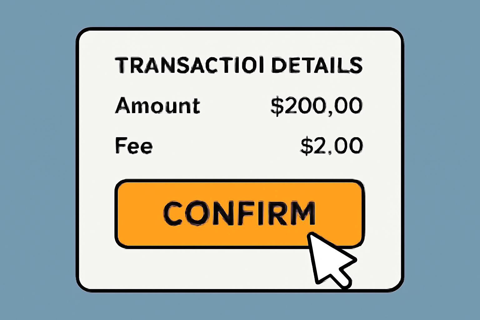 A close-up of a screen showing transaction details, fees, and a confirm button highlighted