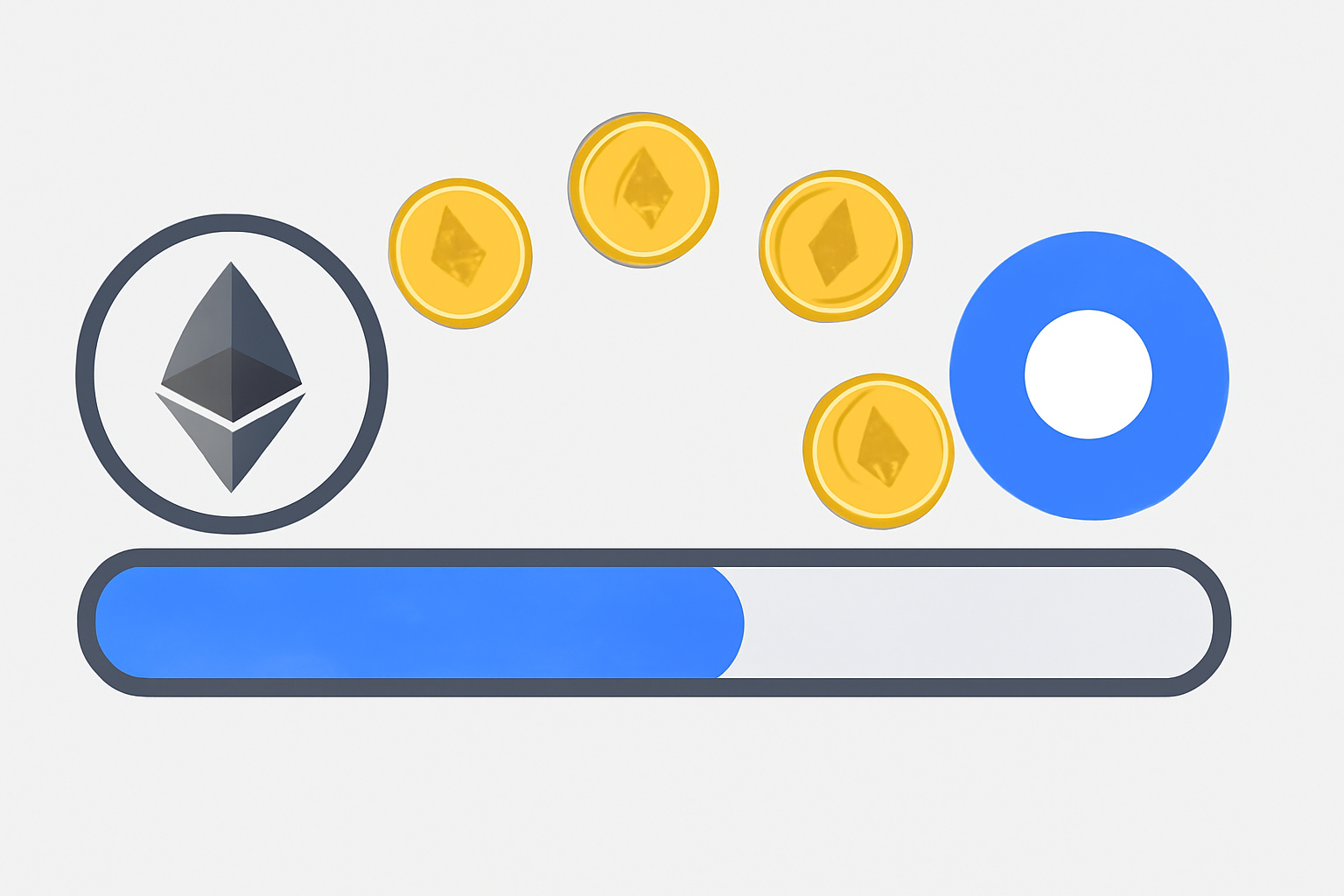 A progress bar filling up with ETH coins moving from Ethereum logo to Base logo
