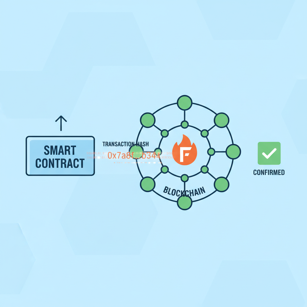 deploying smart contract to blockchain, transaction hash animating, Fhenix logo