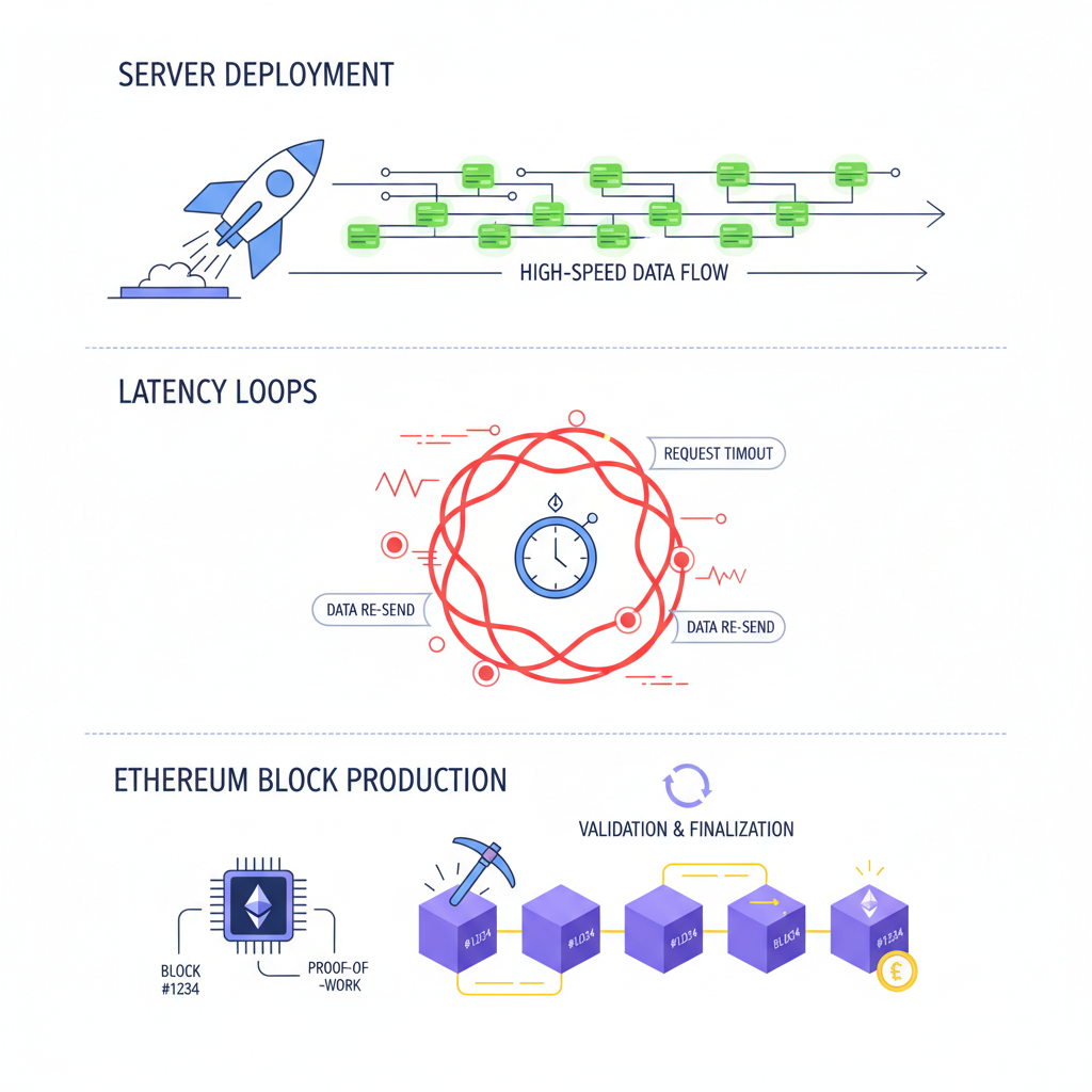 high-speed server deployment with latency loops and Ethereum block production