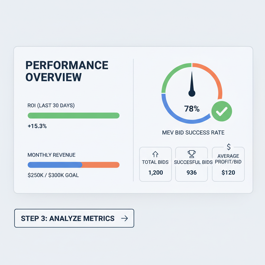 performance dashboard showing ROI charts and MEV bid success metrics