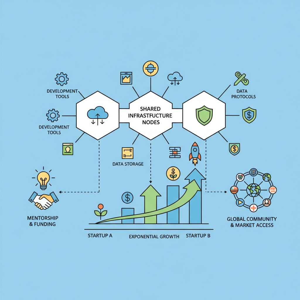 blockchain incubator model shared infra nodes connecting growth chart