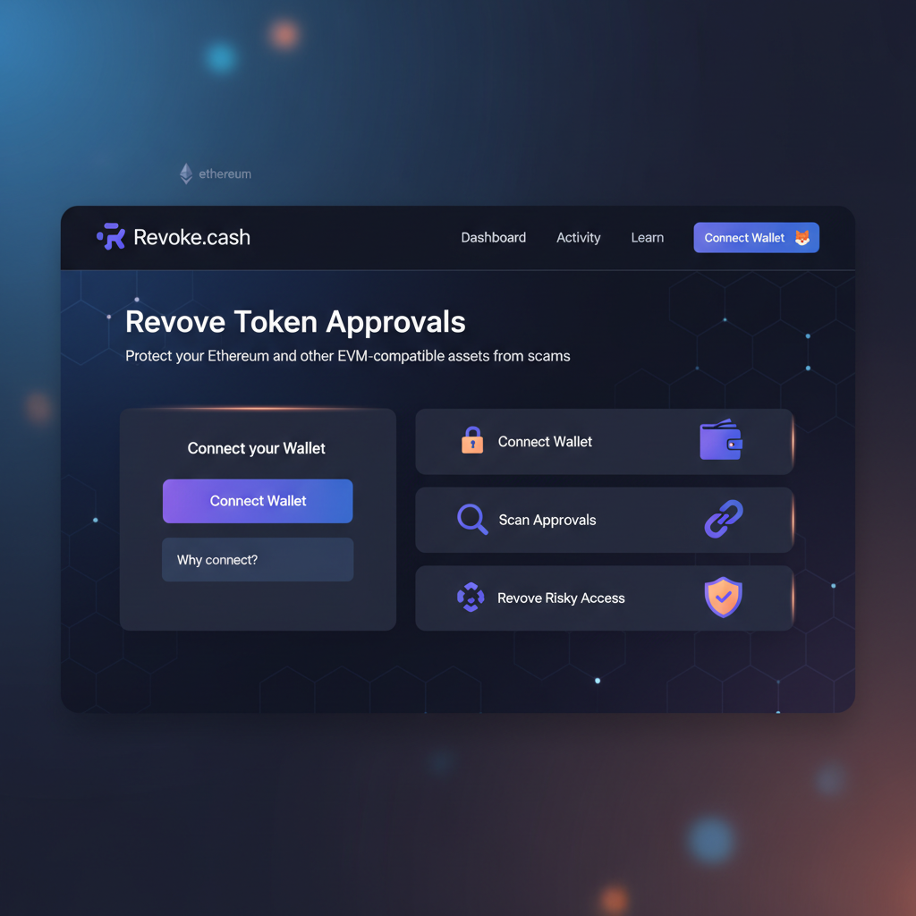 clean screenshot of revoke.cash homepage, modern web interface, ethereum theme