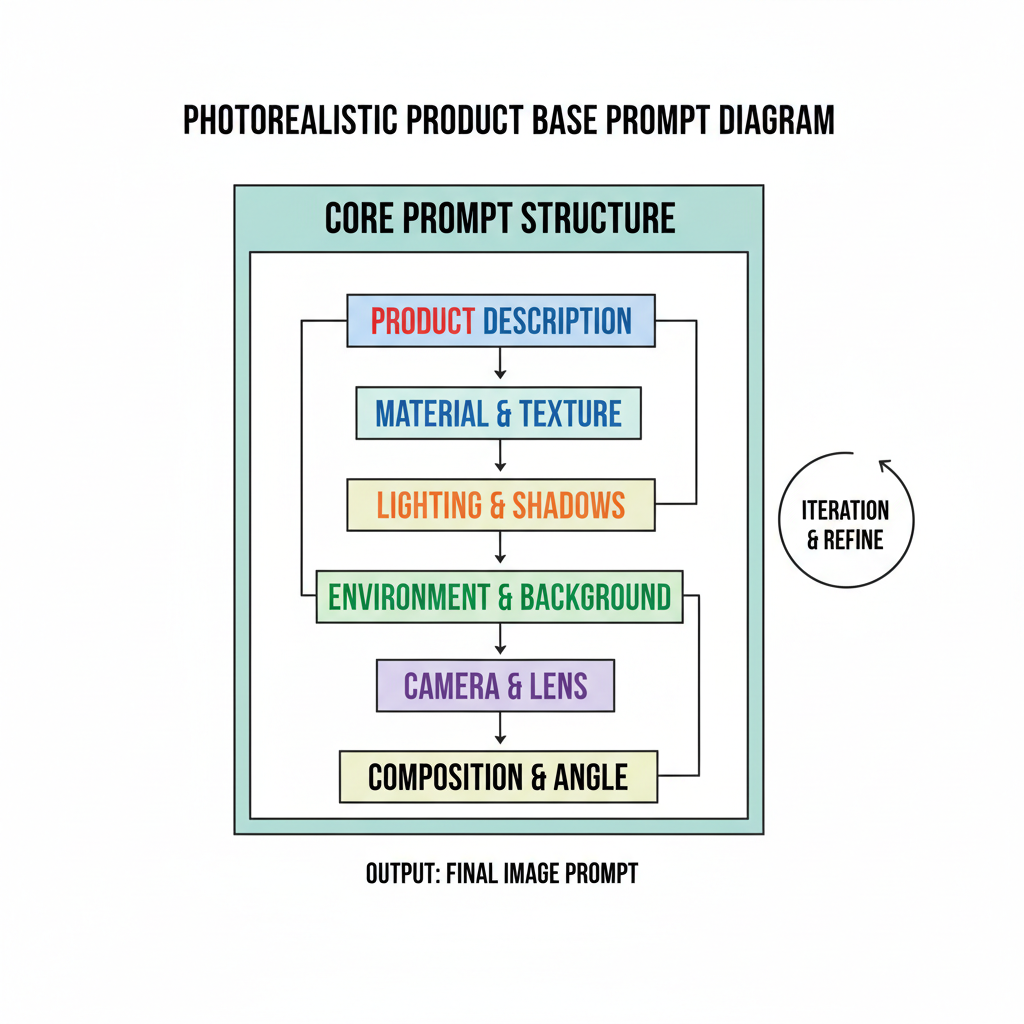 photorealistic product base prompt diagram with keywords highlighted