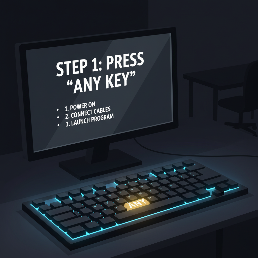 detailed photorealistic prompt text on screen, glowing keyboard, dark room