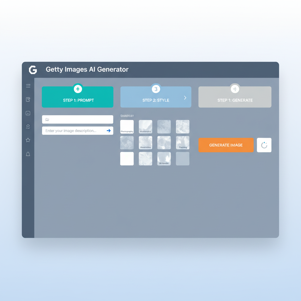 modern UI of Getty Images AI generator dashboard, professional interface, clean design
