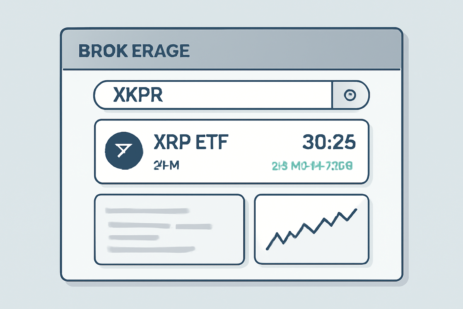 A brokerage trading platform with a search bar showing 'XRPR' and the XRP ETF details displayed.