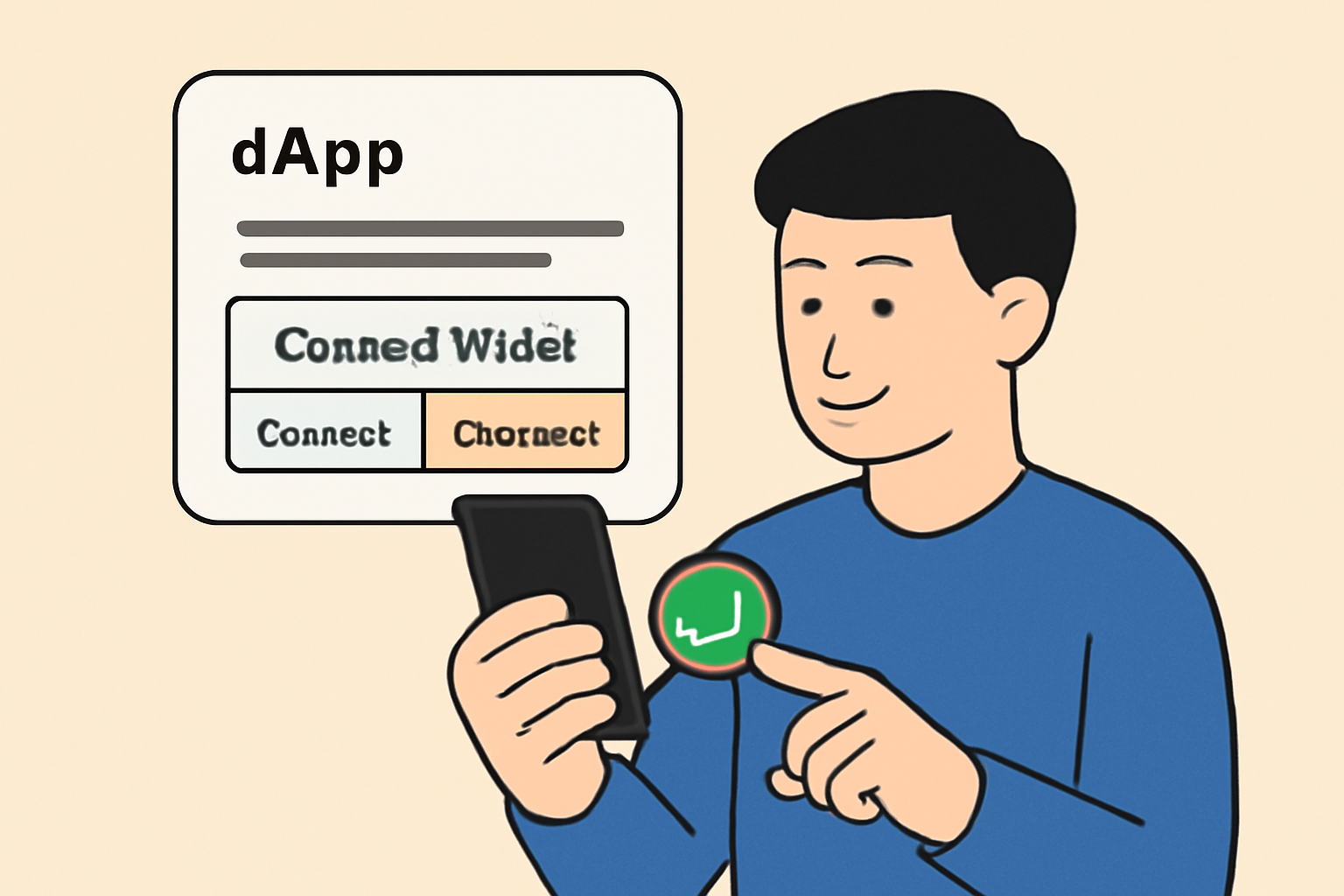 A user approving a wallet connection on their phone, with the dApp interface in the background.