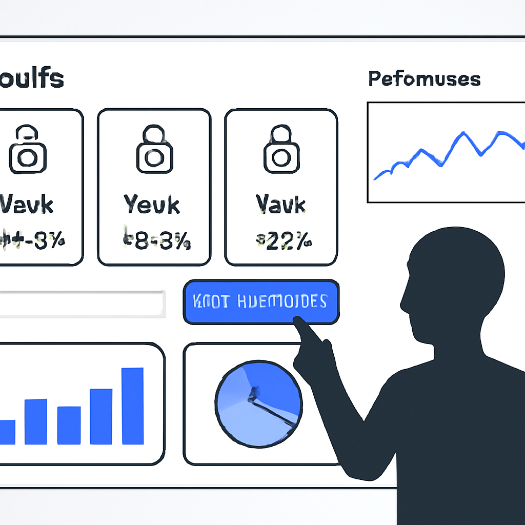 A dashboard with several vault options, charts showing performance, and a user hovering over a 'Select Vault' button.