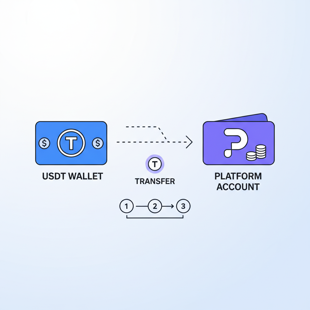wallet funding with USDT transfer arrow to platform