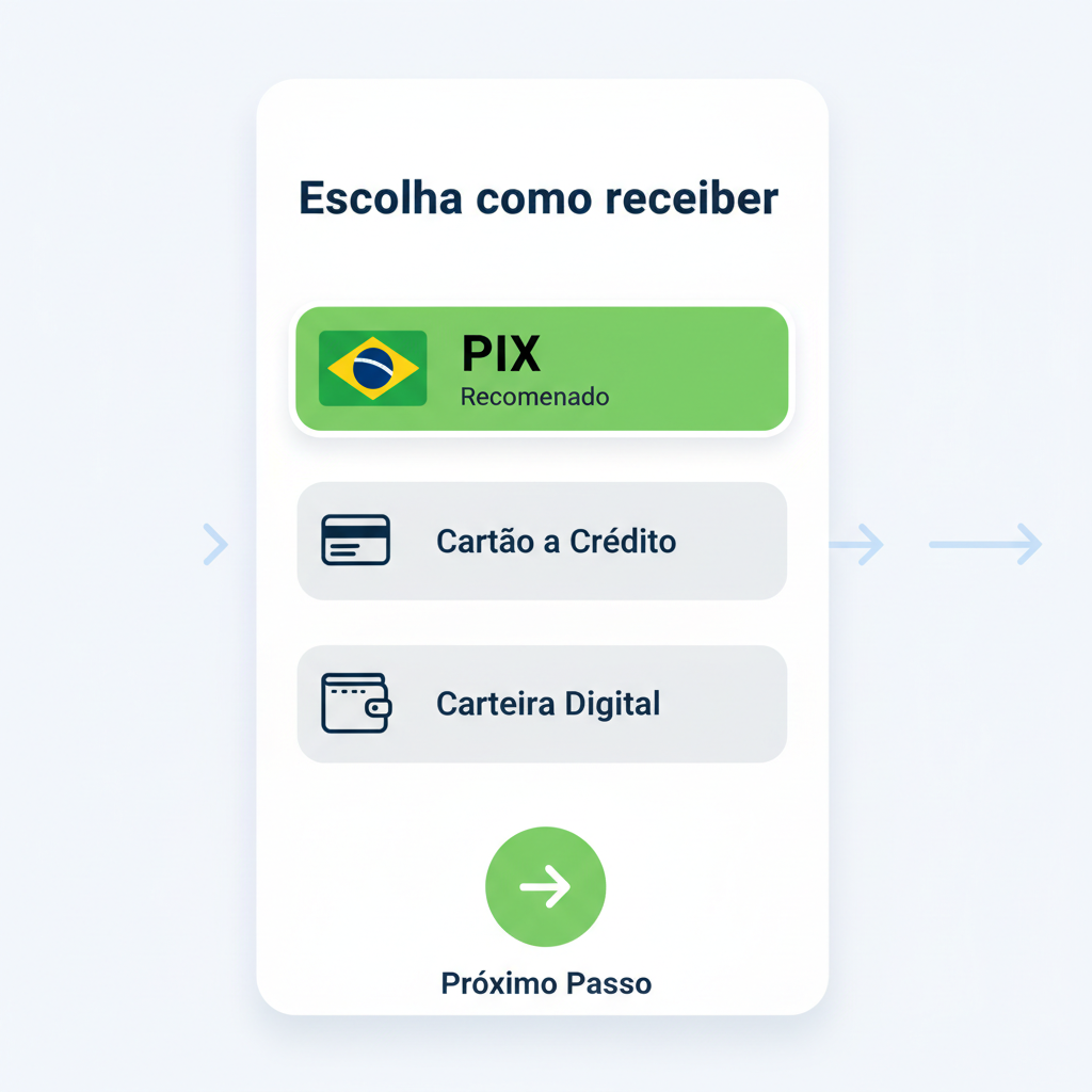 app interface selecting PIX payout option Brazil flag