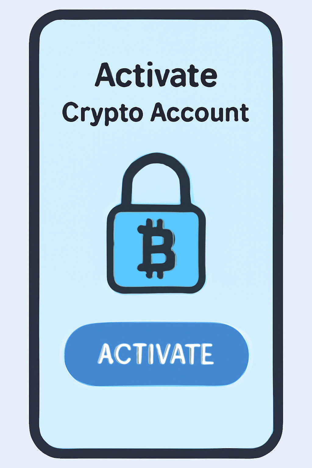 app screen showing crypto account activation button, secure lock icon