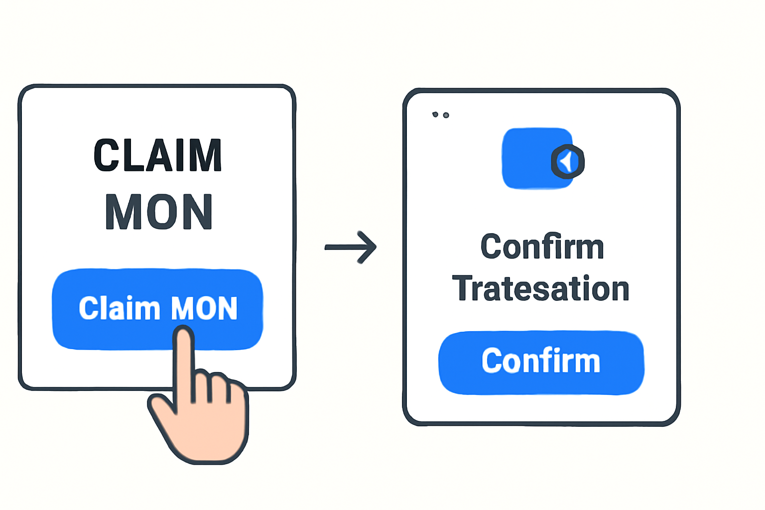 A user clicking the 'Claim MON' button, and a wallet pop-up confirming the transaction.